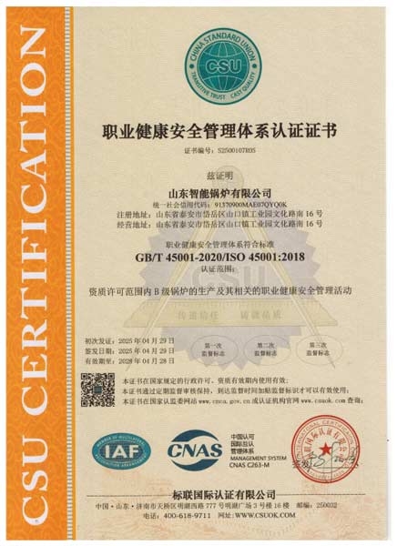 職業(yè)健康安全管理體系認證證書